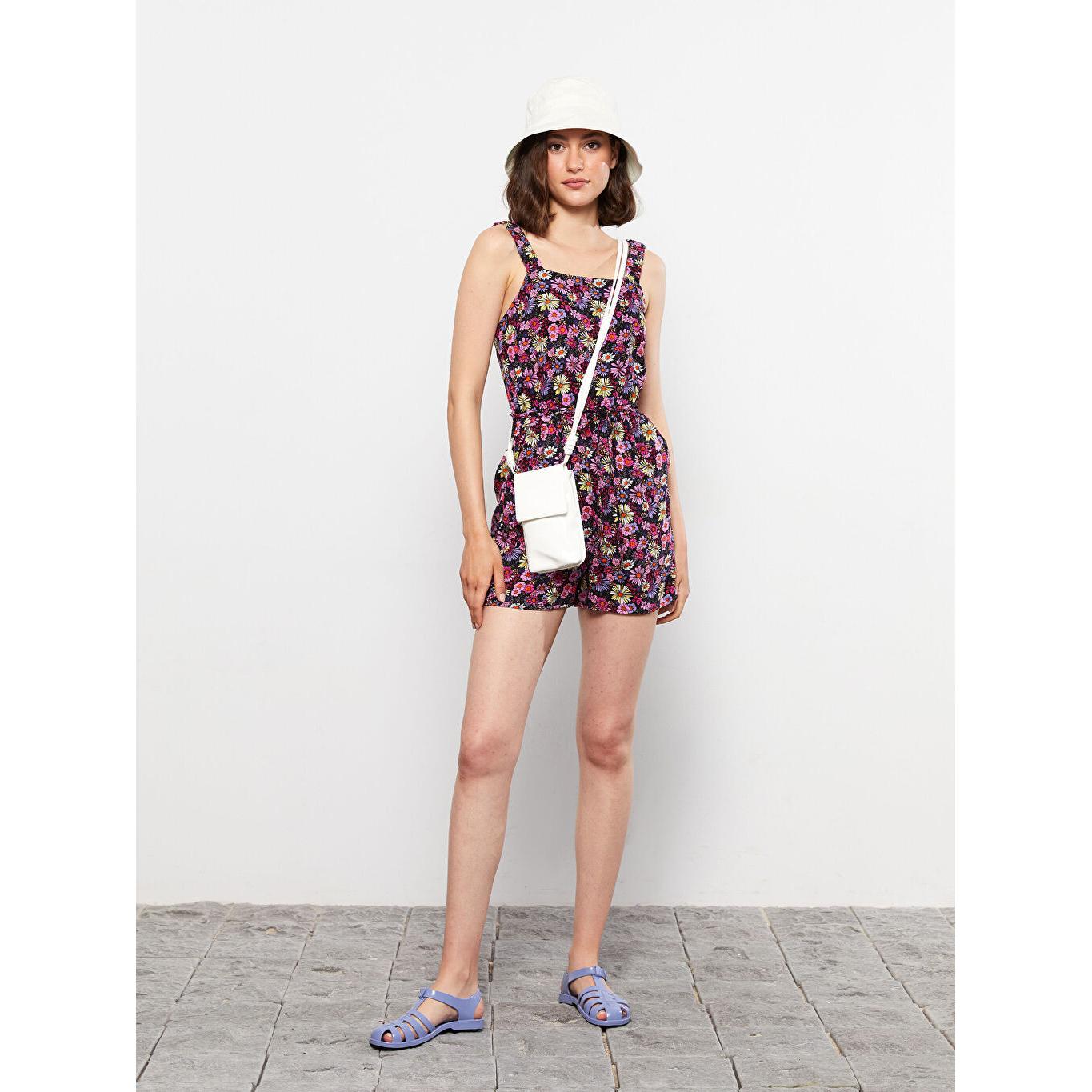 

LCW CASUAL Розовый женский комбинезон без рукавов из вискозы с квадратным воротником и цветочным принтом