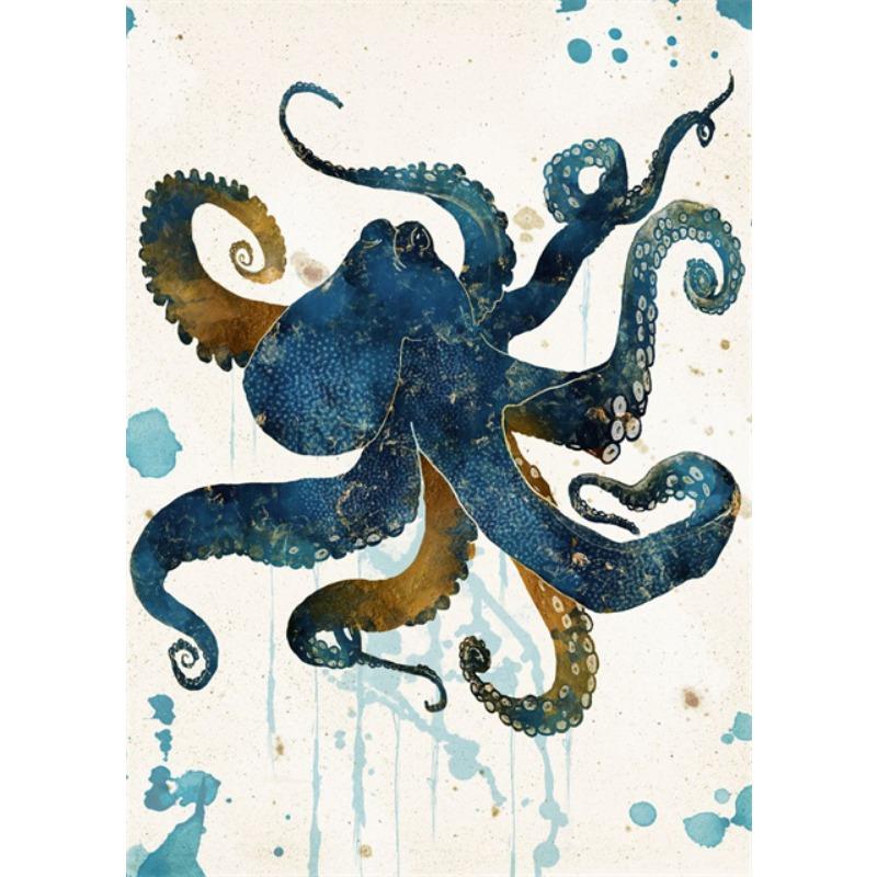 Abstract Octopus Art Canvas Painting Metallic Octopus Posters and Perints Marine Animal Wall Art Pictures for Living Room Decor