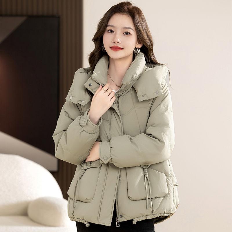 Palton la modă din bumbac pentru femei, cu glugă, pentru iarnă, croială lejeră și căldură îngroșată