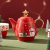 Gold plated tea set ins Christmas ceramic teapot, one pot, two cups