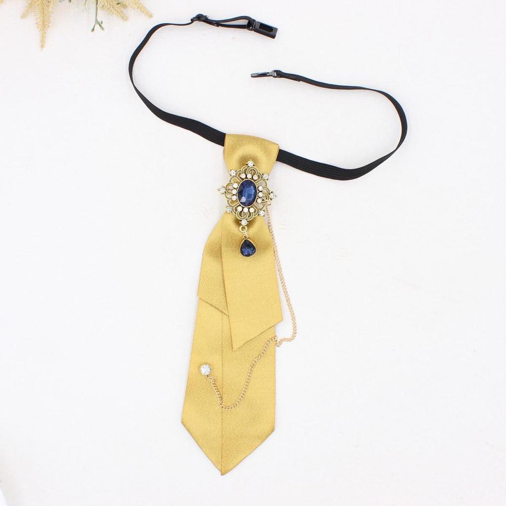 Retro College-Style Gemstone Streamer with Metal Chain - Unisex, No-Tie Design (TS365)