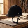 Casco de Montar de Terciopelo con Carcasa Redondeada, Ala Corta Negra, Equipo Deportivo para Jinetes