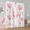 2PC Pink Watercolor Heart Curtains 2D Digital Printed Light Filtering Drapes Romantic Valentine Home Decor for BedroomLivingroom