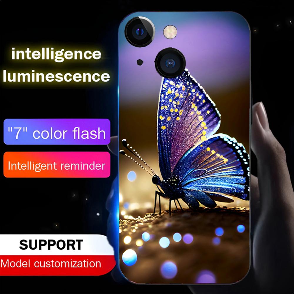 Vivid Butterfly Close-Up Sound Control LED Glowing Case – Luminous Cover for IPhone Samsung