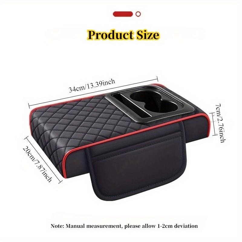 Multifunctional Car Armrest Box Booster Pad, High-Quality Pu Leather, with Double Cup Holder, Side Storage Bag, Mobile Phone Storage, Essent