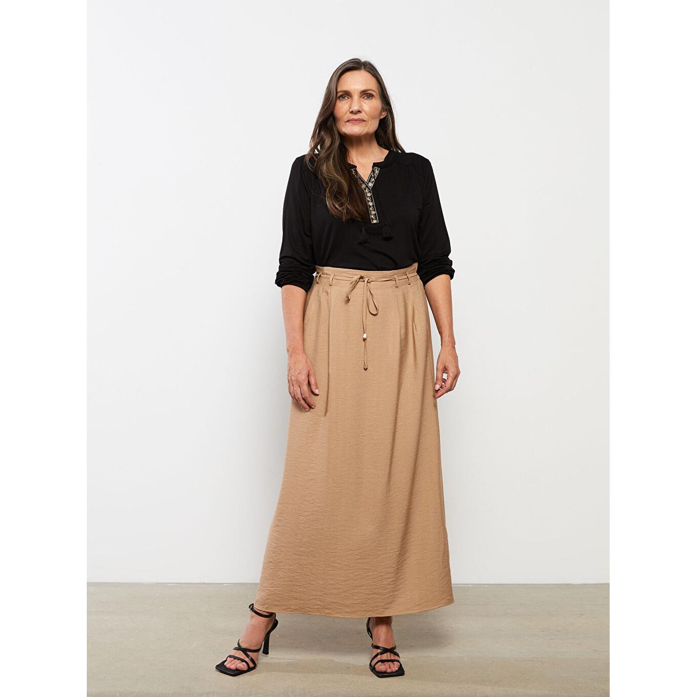 

LCW GRACE Прямая женская юбка-трапеция с эластичной резинкой на талии Бежевая