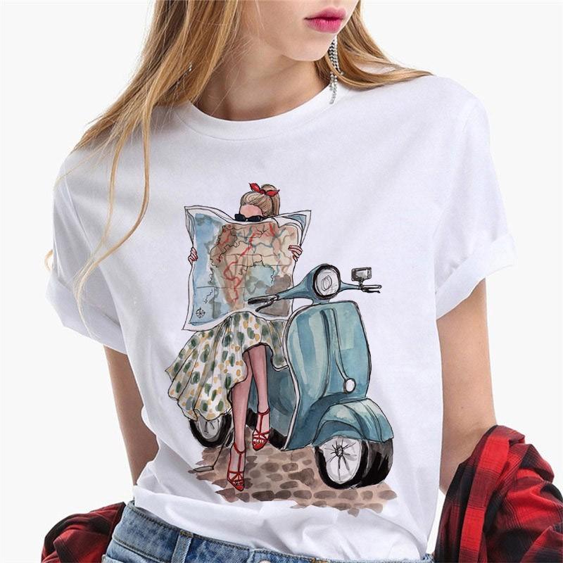 Fashion Loose White Short-sleeved T-shirt Woman  Harajuku  Women Clothes S