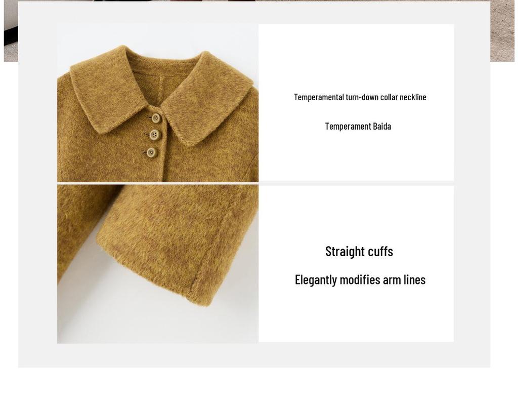 2025 Autumn/Winter Korean A-Line Cashmere Wool Overcoat with Doll Collar - Loose, Plus Size Fashion.