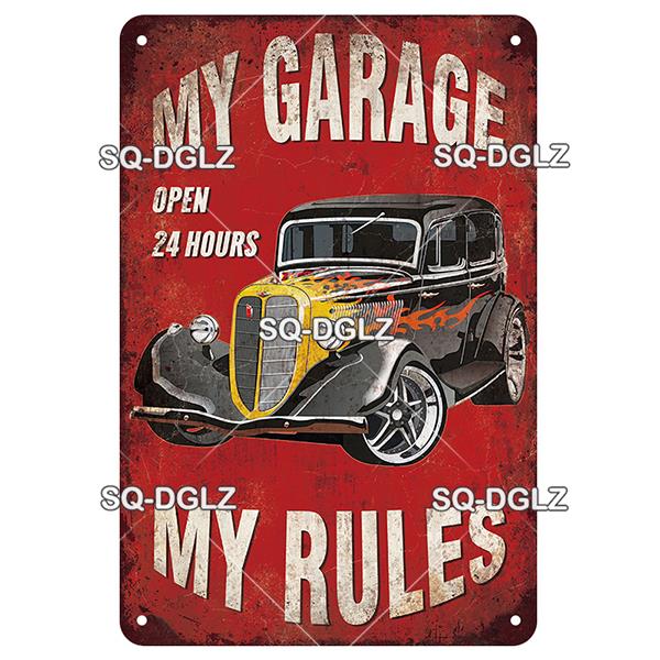 Retro Hot Rod Garage Metal Tin Sign Vintage Style Wall Door Decor for Man Cave Home Workshop