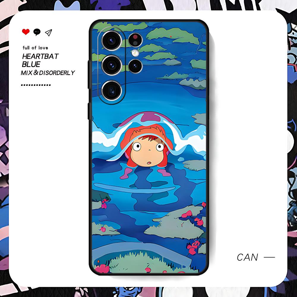 Fashion Cartoon Ponyo Phone Case For Samsung Galaxy S25 S24 S23 S22 S21 S20 Plus Ultra Note20 Limited Soft Black