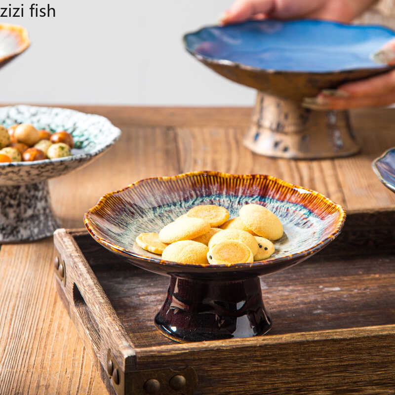 High Foot Tea Tray Dessert Plate Dim Sum Dish Dining Plate Dried Fruit Platter Sushi Plates Cake Stand Snack Tray Fruit Bowl
