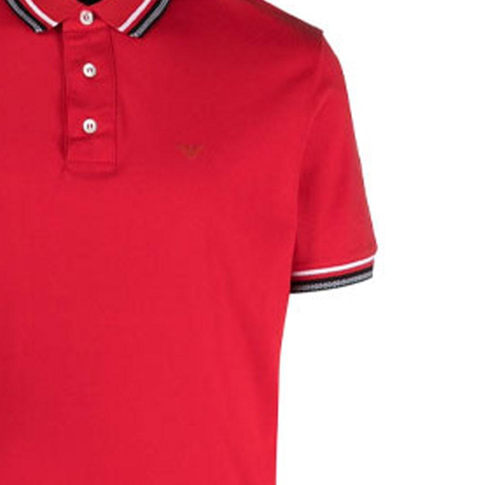 Emporio Armani Striped Trim Short Sleeve Polo Shirt Men tops Red 3K1FL8-1JTKZ-0356
