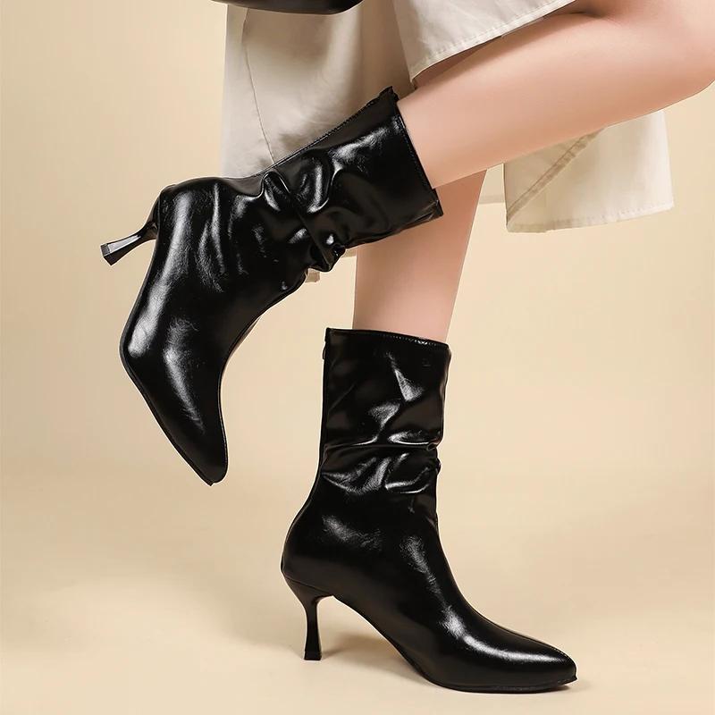 Short High Heels Pointed Women Boots  Designer Fashion Woman Shoes Elegant Winter New Chelsea Ankle Boots Dress Party Pumps