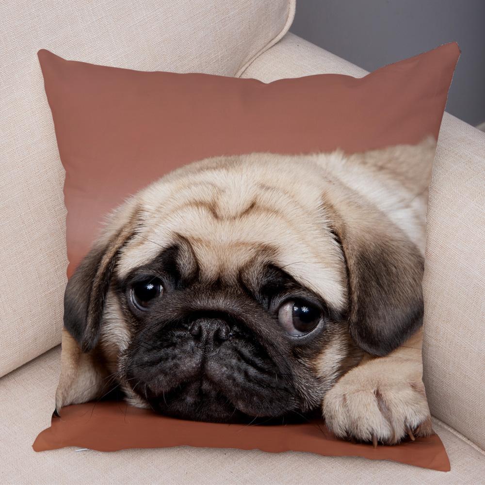 Cute Pug Dog Cushion Cover Both Sided Print Decor Pet Animal Pillowcase for Car Sofa Home Car Soft Plush Throw Pillow Case