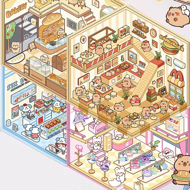 3D House Scene Sticker Miniature Simulated Cabin Scene Sticker for Scrapbooking Journal Notebook Photo Album Phone Case