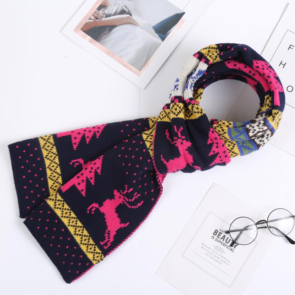 Fashion Christmas Pattern Elk Woolen Scarf Delicate Knitting Warm Scarves for Fall Winter