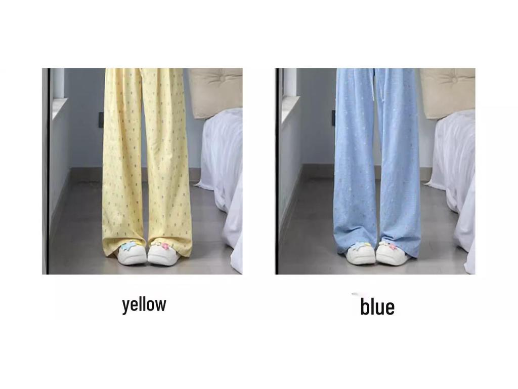 Women's 2024 Summer Yellow Polka Dot Wide-Leg Ice Silk Pants