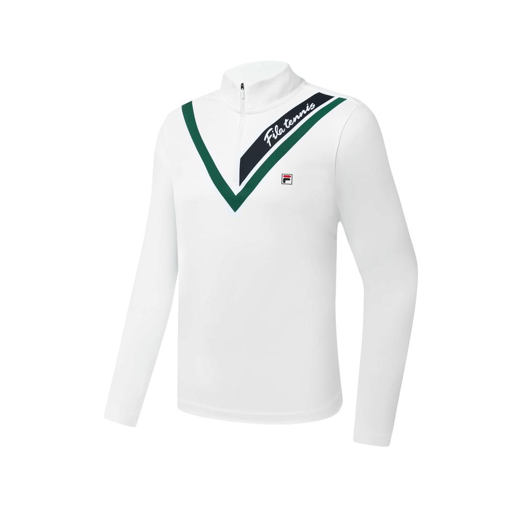 Fila Geometric Pattern Color Block Half Zip Stand Collar Tennis Sports Printed Long Sleeve T-Shirt Men Tops White A11M313201FWT