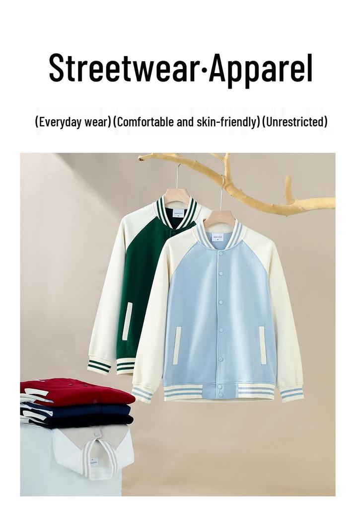 Women's Heavyweight American Retro Baseball Jacket - Early Autumn Raglan Sleeve Cardigan Hoodie