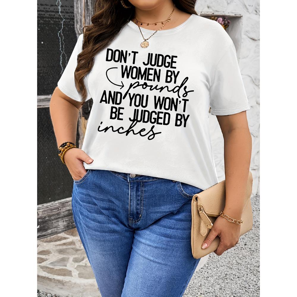 Women Cotton Short Sleeves T-shirts Don't Judge Women By Pounds Women's Tee Bold Statement Graphic Black Top