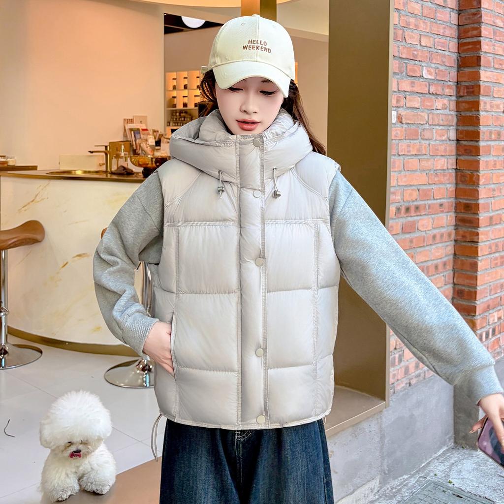 Vest hooded down cotton jacket vest women's winter new large size women's clothing loose season coat puff white