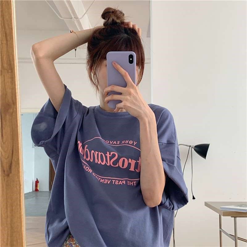Summer Midlength Loose Womens Letters Couples Tendy Top