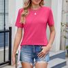 Top de manga corta con cuello redondo, color liso, sexy, cómodo e informal para mujer