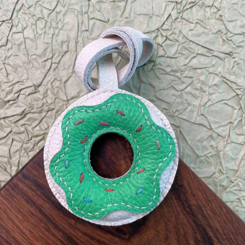 Handmade Donut Bag Pendant Genuine Leather Bags Keychain for Handbags Interesting Stylish Luxury Design Bag Accessories