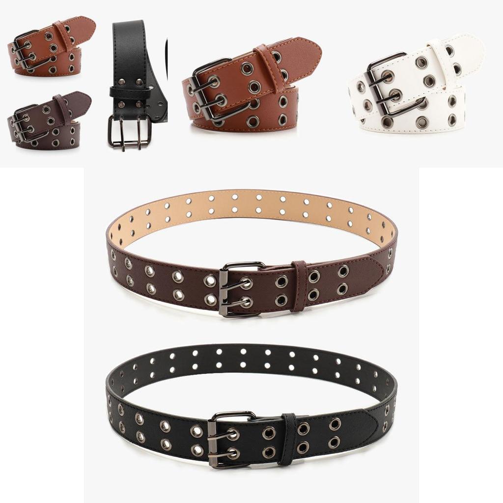 Street Style Punk Belt In Faux Leather With Double Row Hole For Men Women Casual And Party Looks