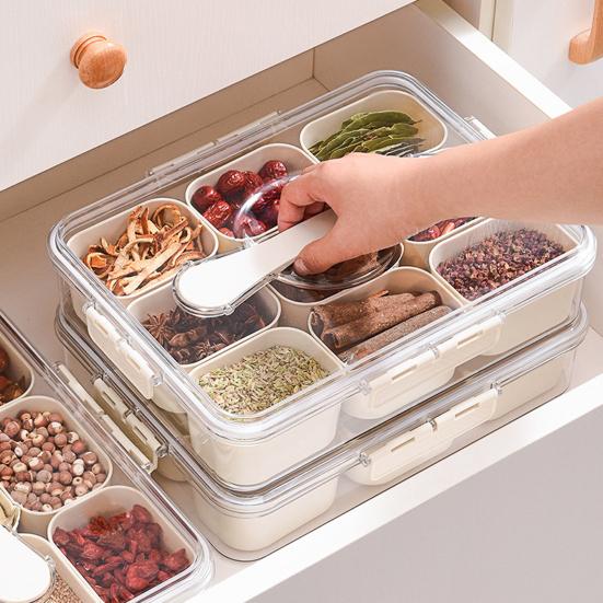 Spice Storage Box 9 Compartments Divided Serving Tray with Lid Food Grade Fruit Nut Snack Storage Box Organizer Charcuterie Container