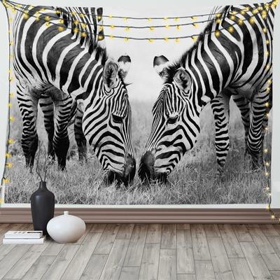 Zebras Tapestry Black White Stripes African Savanna Wild Animals Tapestry Wall Hanging for Home Decor Living Room Bedroom Dorm