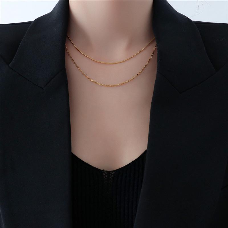 European & American Fashion Double Layer Snake Bone Clavicle Chain Necklace for Women - Trendy INS Thin Layered Jewelry