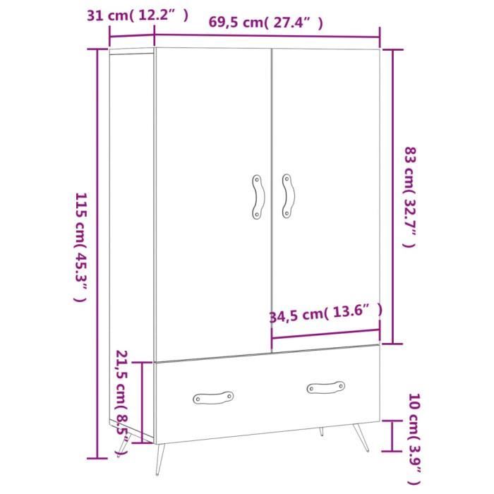 VidaXL Highboard White 69.5x31x115 Cm Engineered Wood 828204