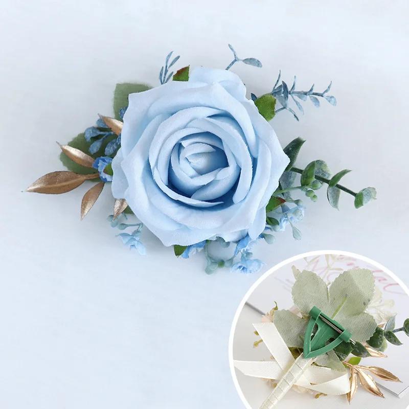 6pcs White Pink Corsage and Boutonniere Set Artificial Rose Wristlet Suit Flower for Men Wedding Party Prom Decoration