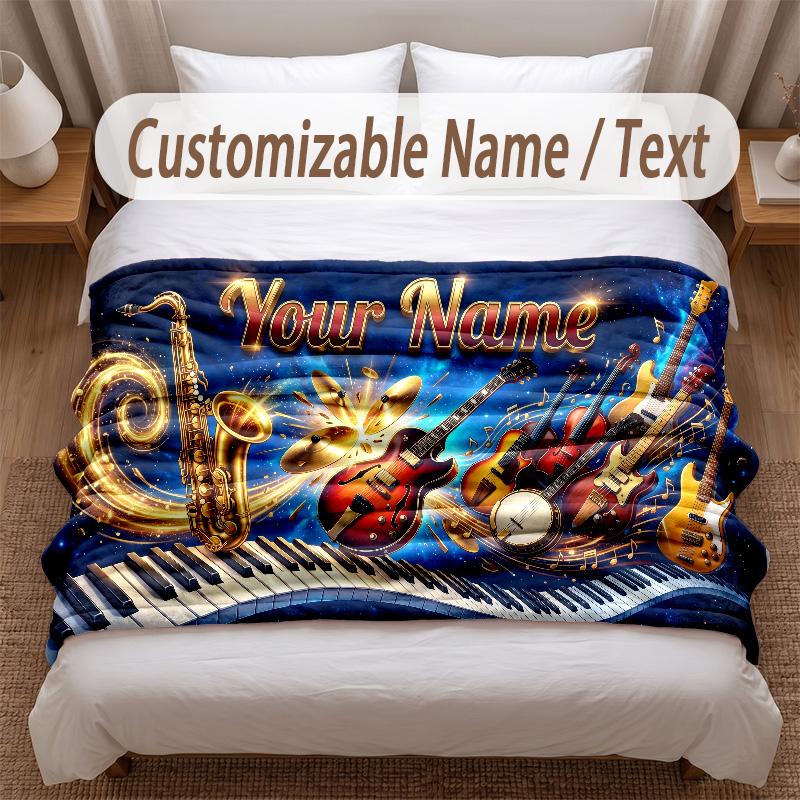 Music General Theme Soft Blanket Personalized Custom Name Text Print Warm Blanket Home Sofa Bedroom Decor