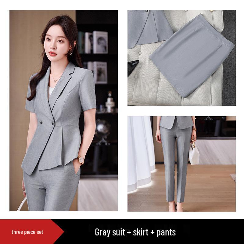 Premium Women's Formal Summer Suit Set: Beautician & Hotel Workwear Skirt