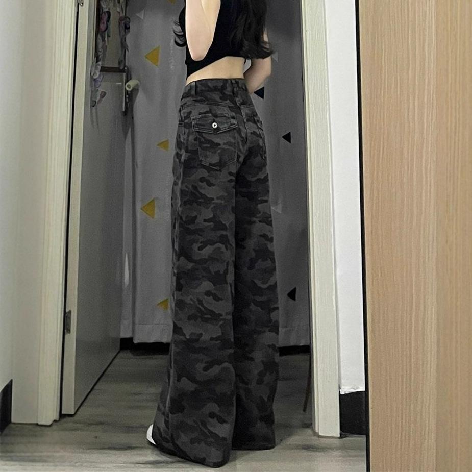 Wide-Legged Workwear Denim Jeans Women High-Waisted Pear-Shaped Body Loose Drape Large Yard Straight Leg Pants Retro Baggy Long Jeans for Ladies