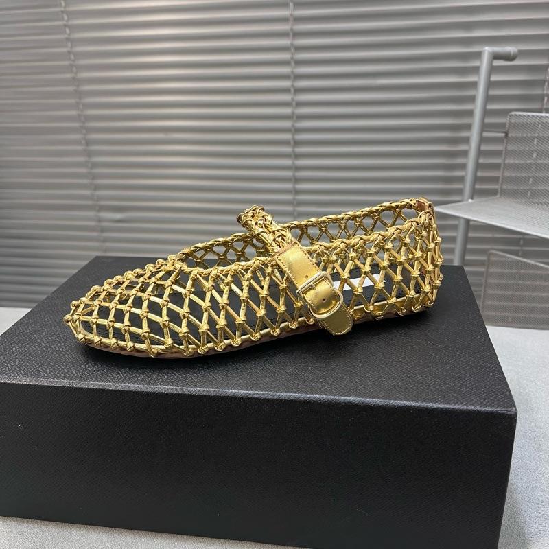 

Мода 2025 Лето Балетки Женские Туфли Мэри Джейн Женские На плоской подошве Сетчатые Рыболовная сеть Полые Одинарные туфли Сандалии 35 золотой