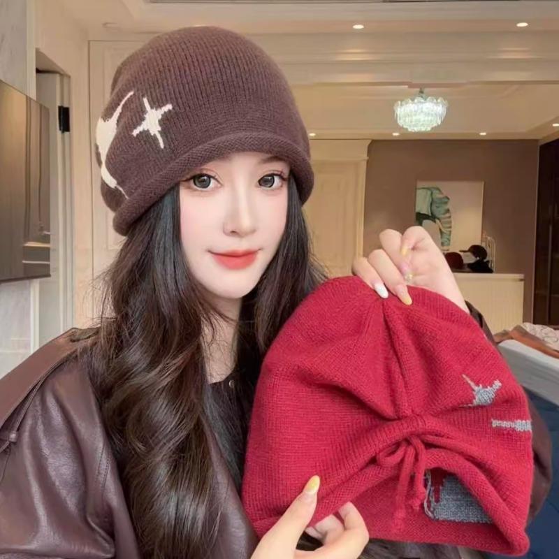 Korean Style Womens Knitted Beanie Hat For Autumn Winter Slimming Rolled Brim Slouchy Hat