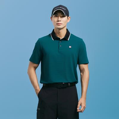CHALLENGER Men'S Essential Stretch Nylon Button-Down Collared Short Sleeve Tee Dark Green