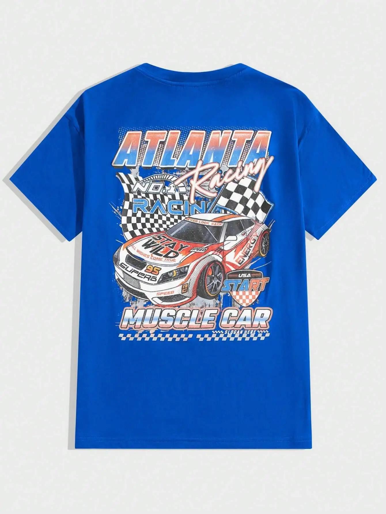 

Atlanta Racing Muscle Car Street Graphic Мужские футболки Хлопковые свободные футболки с коротким рукавом, дышащие повседневные топы XXXXXL синий