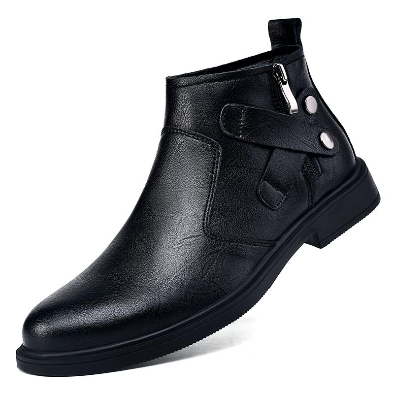 Fashion British Style New White Chelsea Mens Boots Luxury Brand Round Toe Low Heel Ankle Boots Side Zipper Business Formal Leather Boots