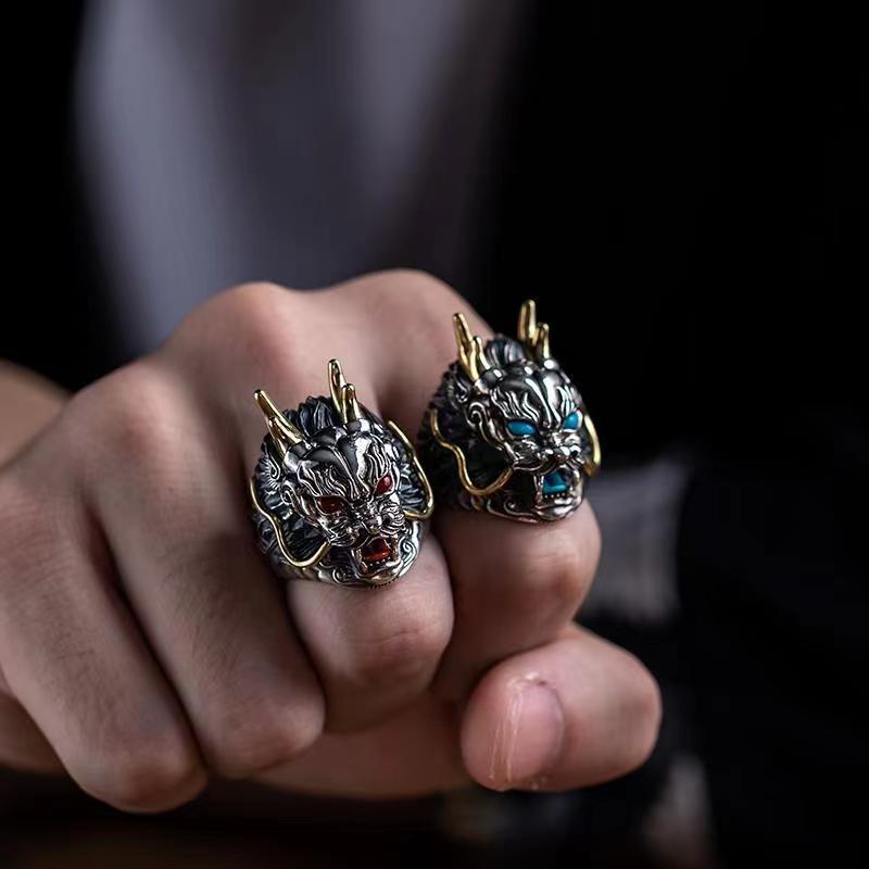 Retro Jewelry Ring Dragon Zodiac Men's Fashion Dragon Head Open Index Finger Ring