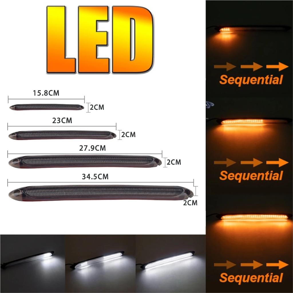 2Pcs Car LED Daytime Running Lights Waterproof Sequential Lamp Flow Turn Signal Light Amber Turn White Lamp