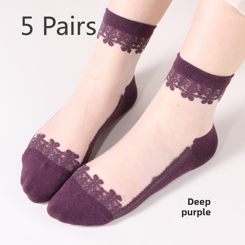 5 Paar Damen Frühling und Sommer Neue Mode Kristall Seidenstrümpfe In Zylinder Jacquard Socken