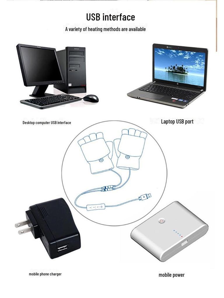 USB Heated Plush Half Finger Gloves with Adjustable Temperature and Double-Sided Touch Screen Capabilities