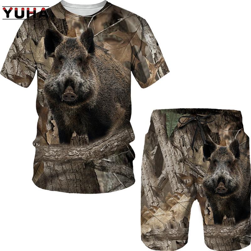

Summer Casual Camouflage Hunting Animal Wild Boar \Fox 3D T-Shirt Fashion Men s Tracksuit Short Sleeve Sportwear Men Cloth S