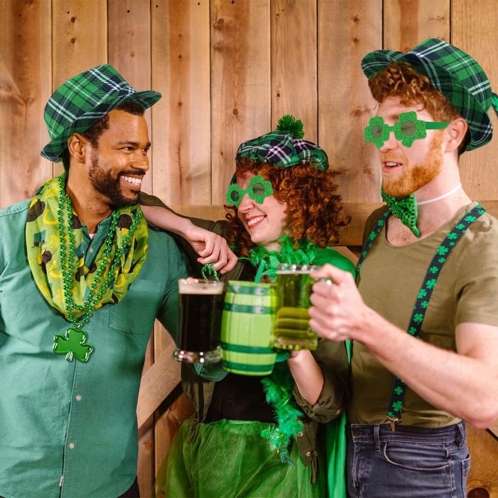 StPatrick Day Celebration Costume Hat Shamrock Glasses Suspenders Braces Necklace Festival Party Props Irish Accessories