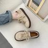 Fashion 2025 Spring and Autumn New Fashion Versatile Round Toe Shoes Women's Soft Sole Lace-Up Casual Simple Splicing Retro Flat Shoes