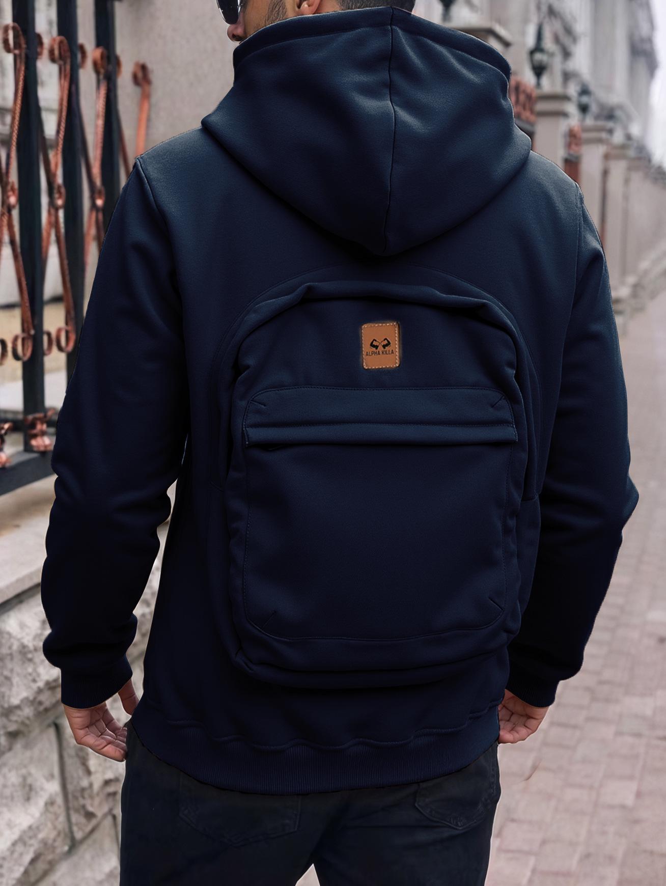

Men s Hooded Sweatshirt with Backpack Feature - Spring/Autumn Couple Style M темно-синього кольору